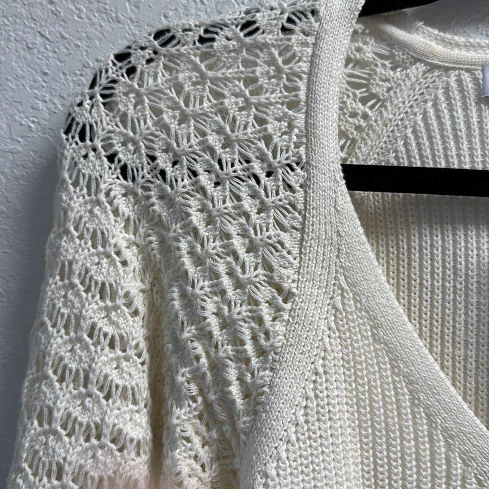 NEW- 525 Chic Cream 100% Cotton Open Knit V neck Sweater S - Picture 6 of 10